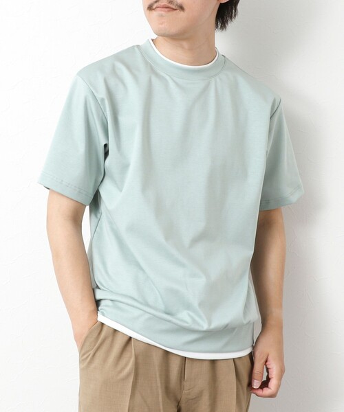 NOLLEY’S(ノーリーズ)の「《接触冷感》スーピマコットン ダブルカラーTee 25SS(Tシャツ/カットソー・メンズ・チャコールグレー/ブラック/グレイッシュベージュ/ホワイト/ネイビー/ミント・S/M/L/XL)」の5枚目の写真