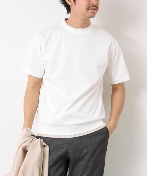 NOLLEY’S(ノーリーズ)の「《接触冷感》スーピマコットン ダブルカラーTee 25SS(Tシャツ/カットソー・メンズ・チャコールグレー/ブラック/グレイッシュベージュ/ホワイト/ネイビー/ミント・S/M/L/XL)」の12枚目の写真