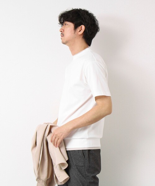 NOLLEY’S(ノーリーズ)の「《接触冷感》スーピマコットン ダブルカラーTee 25SS(Tシャツ/カットソー・メンズ・チャコールグレー/ブラック/グレイッシュベージュ/ホワイト/ネイビー/ミント・S/M/L/XL)」の14枚目の写真