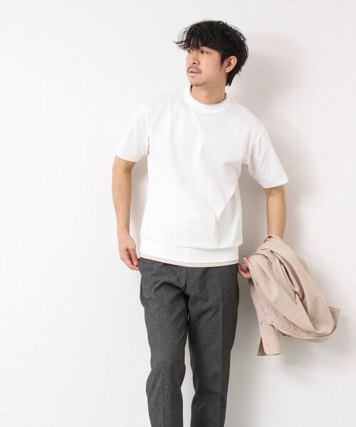 NOLLEY’S(ノーリーズ)の「《接触冷感》スーピマコットン ダブルカラーTee 25SS(Tシャツ/カットソー・メンズ・チャコールグレー/ブラック/グレイッシュベージュ/ホワイト/ネイビー/ミント・S/M/L/XL)」の16枚目の写真