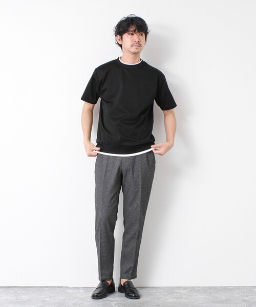 NOLLEY’S(ノーリーズ)の「《接触冷感》スーピマコットン ダブルカラーTee 25SS(Tシャツ/カットソー・メンズ・チャコールグレー/ブラック/グレイッシュベージュ/ホワイト/ネイビー/ミント・S/M/L/XL)」の15枚目の写真