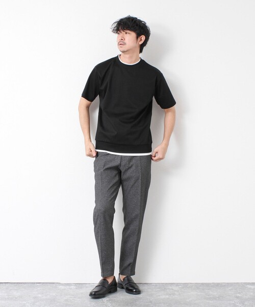 NOLLEY’S(ノーリーズ)の「《接触冷感》スーピマコットン ダブルカラーTee 25SS(Tシャツ/カットソー・メンズ・チャコールグレー/ブラック/グレイッシュベージュ/ホワイト/ネイビー/ミント・S/M/L/XL)」の16枚目の写真