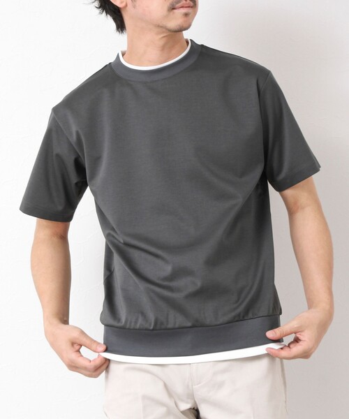 NOLLEY’S(ノーリーズ)の「《接触冷感》スーピマコットン ダブルカラーTee 25SS(Tシャツ/カットソー・メンズ・チャコールグレー/ブラック/グレイッシュベージュ/ホワイト/ネイビー/ミント・S/M/L/XL)」の18枚目の写真