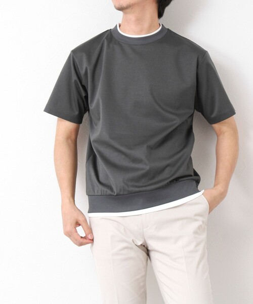 NOLLEY’S(ノーリーズ)の「《接触冷感》スーピマコットン ダブルカラーTee 25SS(Tシャツ/カットソー・メンズ・チャコールグレー/ブラック/グレイッシュベージュ/ホワイト/ネイビー/ミント・S/M/L/XL)」の19枚目の写真
