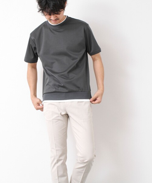 NOLLEY’S(ノーリーズ)の「《接触冷感》スーピマコットン ダブルカラーTee 25SS(Tシャツ/カットソー・メンズ・チャコールグレー/ブラック/グレイッシュベージュ/ホワイト/ネイビー/ミント・S/M/L/XL)」の21枚目の写真