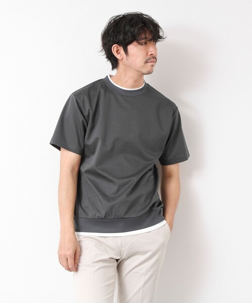 NOLLEY’S(ノーリーズ)の「《接触冷感》スーピマコットン ダブルカラーTee 25SS(Tシャツ/カットソー・メンズ・チャコールグレー/ブラック/グレイッシュベージュ/ホワイト/ネイビー/ミント・S/M/L/XL)」の22枚目の写真
