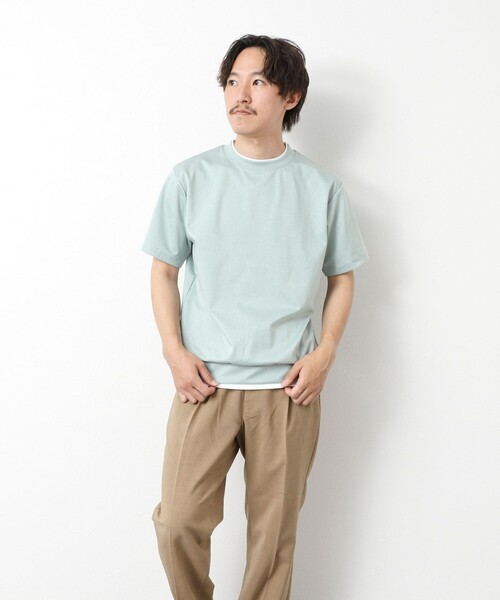 NOLLEY’S(ノーリーズ)の「《接触冷感》スーピマコットン ダブルカラーTee 25SS(Tシャツ/カットソー・メンズ・チャコールグレー/ブラック/グレイッシュベージュ/ホワイト/ネイビー/ミント・S/M/L/XL)」の9枚目の写真