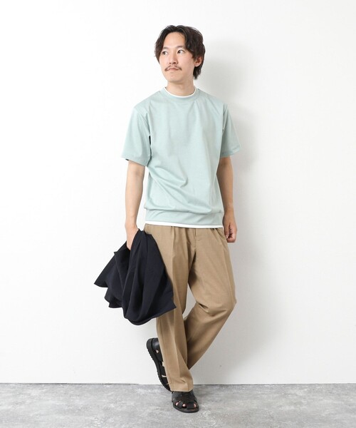 NOLLEY’S(ノーリーズ)の「《接触冷感》スーピマコットン ダブルカラーTee 25SS(Tシャツ/カットソー・メンズ・チャコールグレー/ブラック/グレイッシュベージュ/ホワイト/ネイビー/ミント・S/M/L/XL)」の10枚目の写真