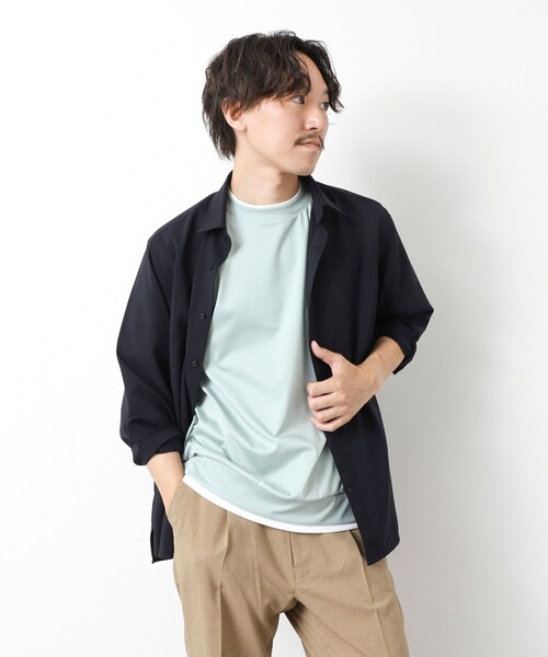 NOLLEY’S(ノーリーズ)の「《接触冷感》スーピマコットン ダブルカラーTee 25SS(Tシャツ/カットソー・メンズ・チャコールグレー/ブラック/グレイッシュベージュ/ホワイト/ネイビー/ミント・S/M/L/XL)」の9枚目の写真