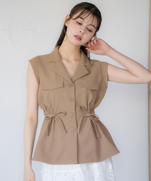 NOELA(ノエラ)の「【新色追加】ウエストギャザージレブラウス(シャツ/ブラウス・レディース・オフホワイト/ベージュ/モカ/ネイビー・S/M)」の10枚目の写真