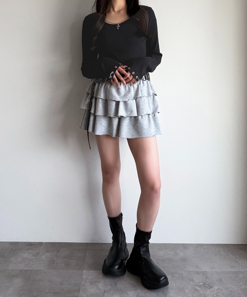 apres jour mignon（アプレジュールミニョン）の「アクセサリー付きリブトップス【ZOZOTOWN限定アイテム 】（Tシャツ/カットソー・レディース・ブラウン系その他/杢グレー/ブラック・X-LARGE/フリー）」の6枚目の写真