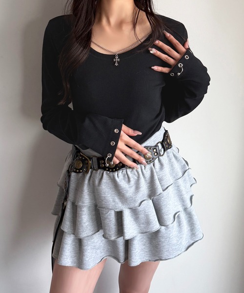 apres jour mignon（アプレジュールミニョン）の「アクセサリー付きリブトップス【ZOZOTOWN限定アイテム 】（Tシャツ/カットソー・レディース・ブラウン系その他/杢グレー/ブラック・X-LARGE/フリー）」の13枚目の写真