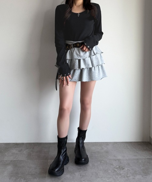 apres jour mignon（アプレジュールミニョン）の「アクセサリー付きリブトップス【ZOZOTOWN限定アイテム 】（Tシャツ/カットソー・レディース・ブラウン系その他/杢グレー/ブラック・X-LARGE/フリー）」の14枚目の写真