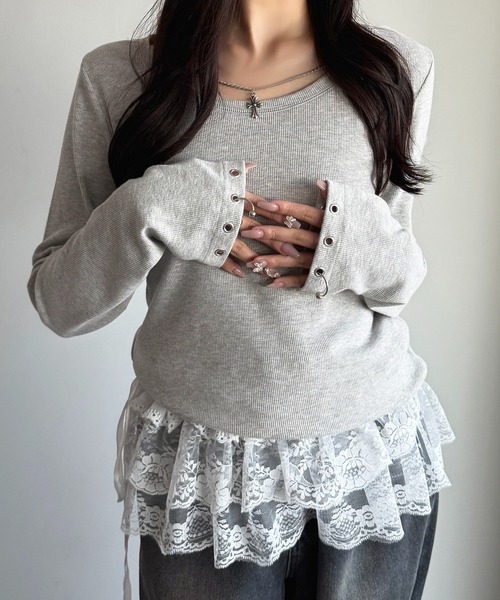 apres jour mignon（アプレジュールミニョン）の「アクセサリー付きリブトップス【ZOZOTOWN限定アイテム 】（Tシャツ/カットソー・レディース・ブラウン系その他/杢グレー/ブラック・X-LARGE/フリー）」の15枚目の写真
