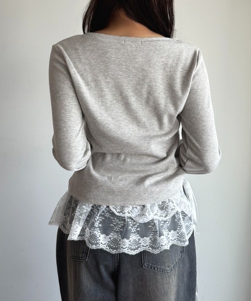 apres jour mignon（アプレジュールミニョン）の「アクセサリー付きリブトップス【ZOZOTOWN限定アイテム 】（Tシャツ/カットソー・レディース・ブラウン系その他/杢グレー/ブラック・X-LARGE/フリー）」の16枚目の写真