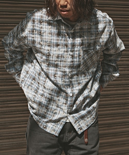 ALL RUNS(オールランズ)の「Vintage Finish Check Shirt / ヴィンテージ加工 チェックシャツ 【TV 一泊家族 山崎裕太様 着用】(シャツ/ブラウス・メンズ・ブルー/グレー/レッド・M/L/XL)」の6枚目の写真