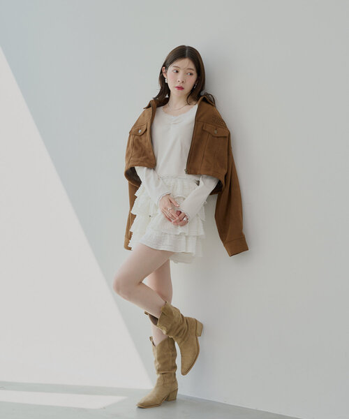 Chico(チコ)の「レースギャザーリブロンT(Tシャツ/カットソー・レディース・グレー/ネイビー/ピンク/ホワイト・FREE)」の7枚目の写真