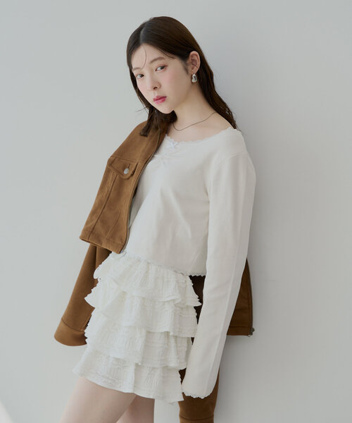 Chico(チコ)の「レースギャザーリブロンT(Tシャツ/カットソー・レディース・グレー/ネイビー/ピンク/ホワイト・FREE)」の8枚目の写真