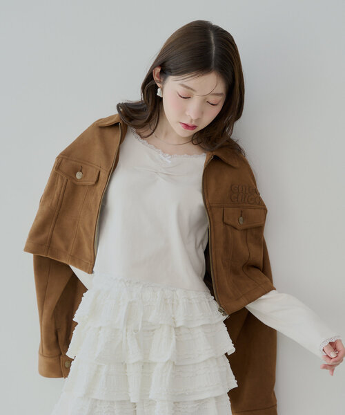 Chico(チコ)の「レースギャザーリブロンT(Tシャツ/カットソー・レディース・グレー/ネイビー/ピンク/ホワイト・FREE)」の10枚目の写真