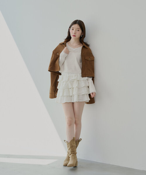 Chico(チコ)の「レースギャザーリブロンT(Tシャツ/カットソー・レディース・グレー/ネイビー/ピンク/ホワイト・FREE)」の11枚目の写真