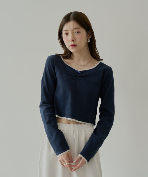 Chico(チコ)の「レースギャザーリブロンT(Tシャツ/カットソー・レディース・グレー/ネイビー/ピンク/ホワイト・FREE)」の12枚目の写真