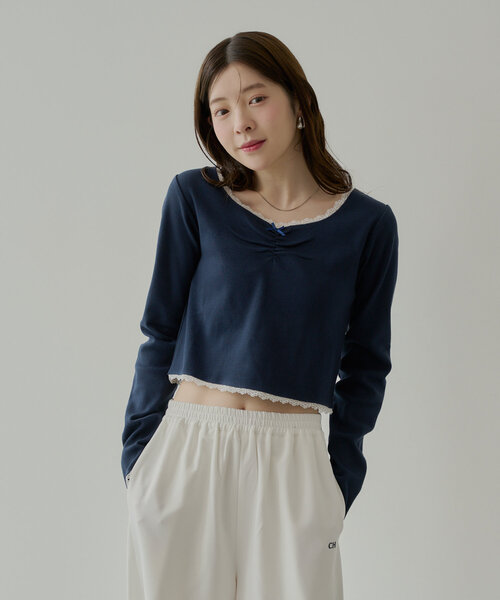 Chico(チコ)の「レースギャザーリブロンT(Tシャツ/カットソー・レディース・グレー/ネイビー/ピンク/ホワイト・FREE)」の18枚目の写真