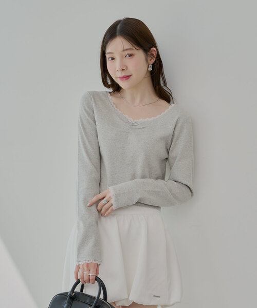 Chico(チコ)の「レースギャザーリブロンT(Tシャツ/カットソー・レディース・グレー/ネイビー/ピンク/ホワイト・FREE)」の19枚目の写真