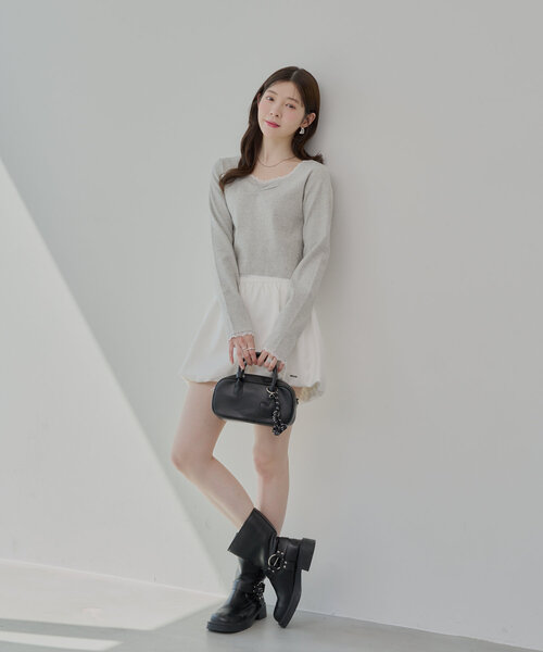 Chico(チコ)の「レースギャザーリブロンT(Tシャツ/カットソー・レディース・グレー/ネイビー/ピンク/ホワイト・FREE)」の20枚目の写真