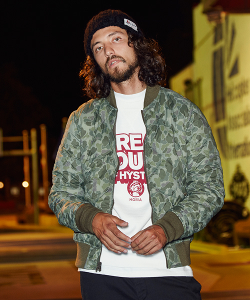 HYSTERIC GLAMOUR(ヒステリックグラマー)の「プリマダウンナイロンタフタ キルトMA-1 JK(MA-1・メンズ・カーキ/グリーン系カモフラージュ/ブラック・SMALL/MEDIUM/LARGE)」の11枚目の写真