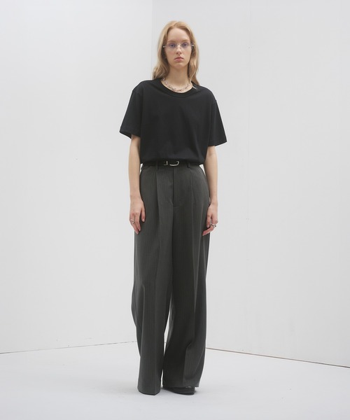 interim ブラックウールギャバジン ワンタック バギースラックス パンツ INTÉRIM / インテリム】PURE BLACK WOOL GABERDINE 1-TUCK BAGGY