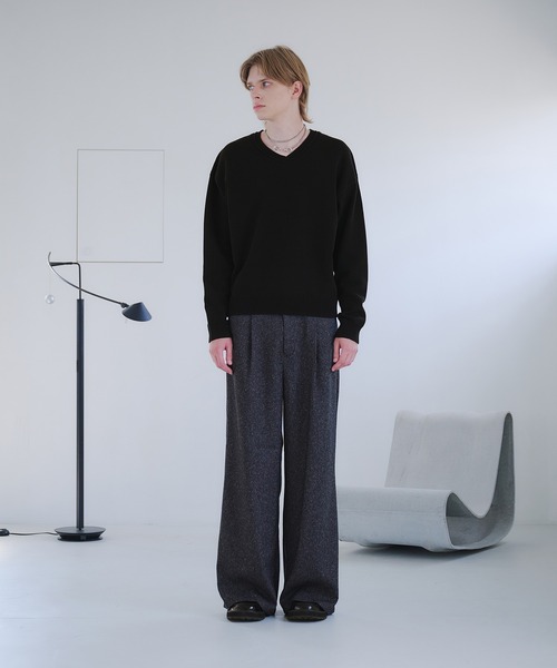 interim ブラックウールギャバジン ワンタック バギースラックス パンツ interim ブラックウールギャバジン ワンタック バギースラックス