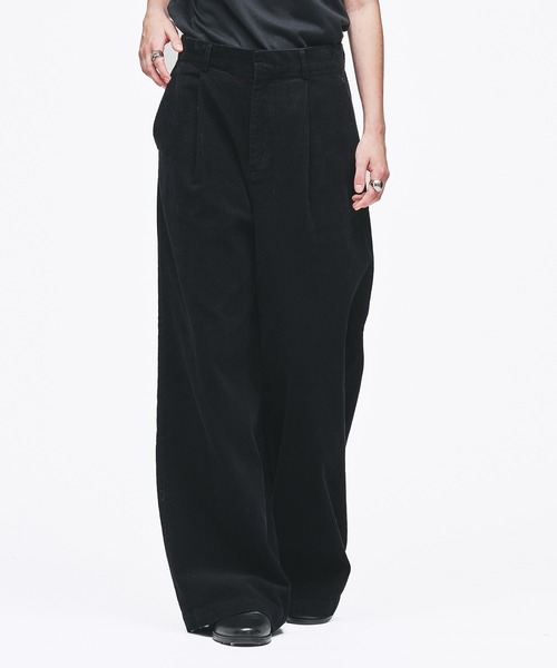 interim ブラックウールギャバジン ワンタック バギースラックス パンツ interim ブラックウールギャバジン ワンタック バギースラックス