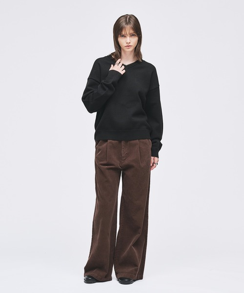 interim ブラックウールギャバジン ワンタック バギースラックス パンツ Regen Glanz パンツ single pleat buggy slacks/ワンタック