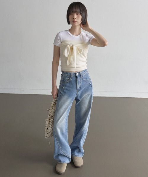 UNE MANSION（ユヌマンション）の「【低身長 / 高身長用 サイズ＆丈が選べるカラーパンツ】【 3color ／ ３size／ 3lengths 】【 足長効果あり】ウェーブバルーンウォッシュドユニークサイドポケットデニム（デニムパンツ・レディース・ダークブルー/ブルー/ブラック・S-Long/M-Long/L-Long/S-Short/L-Short/M-Short）」の7枚目の写真