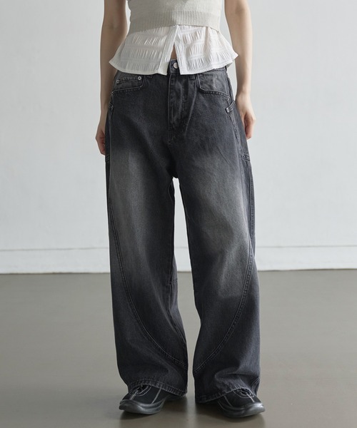 UNE MANSION（ユヌマンション）の「【低身長 / 高身長用 サイズ＆丈が選べるカラーパンツ】【 3color ／ ３size／ 3lengths 】【 足長効果あり】ウェーブバルーンウォッシュドユニークサイドポケットデニム（デニムパンツ・レディース・ダークブルー/ブルー/ブラック・S-Long/M-Long/L-Long/S-Short/L-Short/M-Short）」の14枚目の写真