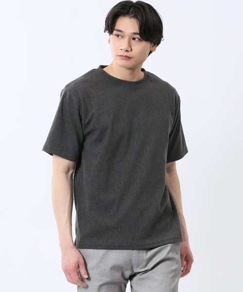 m.f.editorial(エムエフエディトリアル)の「【ストレッチ】m.f.エディトリアル メンズ ジャガード クルーネック 半袖 Tシャツ(Tシャツ/カットソー・メンズ・ホワイト/グレー系その他2/ブラック/ホワイト×ブラック・MEDIUM/X-LARGE/LARGE)」の3枚目の写真