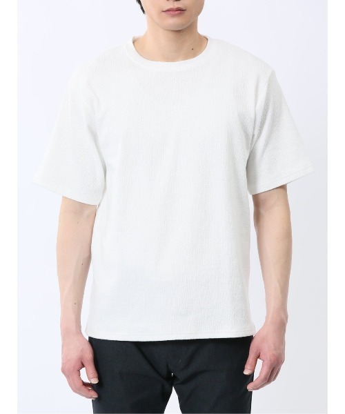 m.f.editorial(エムエフエディトリアル)の「【ストレッチ】m.f.エディトリアル メンズ ジャガード クルーネック 半袖 Tシャツ(Tシャツ/カットソー・メンズ・ホワイト/グレー系その他2/ブラック/ホワイト×ブラック・MEDIUM/X-LARGE/LARGE)」の17枚目の写真