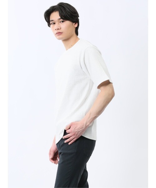 m.f.editorial(エムエフエディトリアル)の「【ストレッチ】m.f.エディトリアル メンズ ジャガード クルーネック 半袖 Tシャツ(Tシャツ/カットソー・メンズ・ホワイト/グレー系その他2/ブラック/ホワイト×ブラック・MEDIUM/X-LARGE/LARGE)」の22枚目の写真