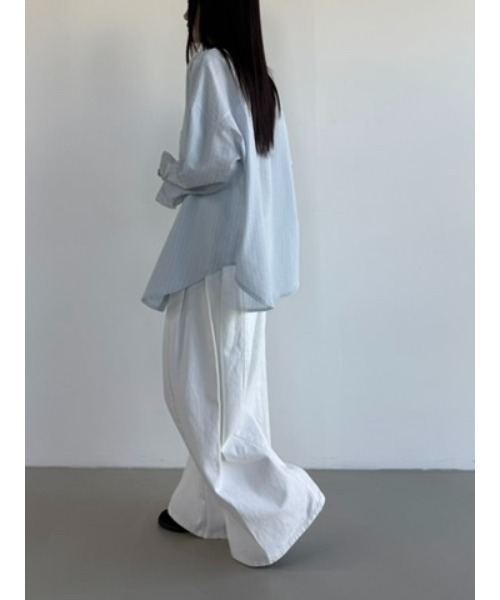 Didot.showroom(ディドット ショールーム)の「リンクルストライプオーバーシャツ(シャツ/ブラウス・レディース・アイボリー/スカイブルー・FREE)」の18枚目の写真