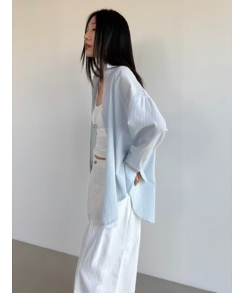 Didot.showroom(ディドット ショールーム)の「リンクルストライプオーバーシャツ(シャツ/ブラウス・レディース・アイボリー/スカイブルー・FREE)」の19枚目の写真