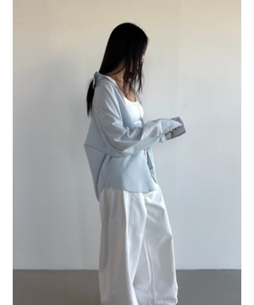 Didot.showroom(ディドット ショールーム)の「リンクルストライプオーバーシャツ(シャツ/ブラウス・レディース・アイボリー/スカイブルー・FREE)」の15枚目の写真