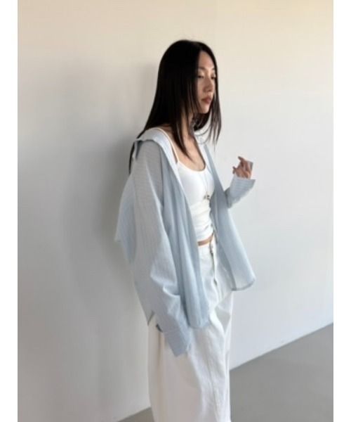 Didot.showroom(ディドット ショールーム)の「リンクルストライプオーバーシャツ(シャツ/ブラウス・レディース・アイボリー/スカイブルー・FREE)」の12枚目の写真