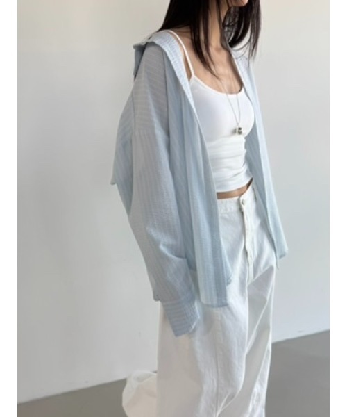 Didot.showroom(ディドット ショールーム)の「リンクルストライプオーバーシャツ(シャツ/ブラウス・レディース・アイボリー/スカイブルー・FREE)」の11枚目の写真