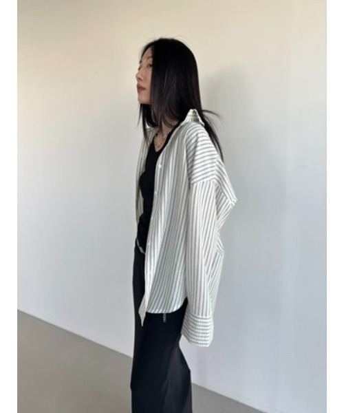 Didot.showroom(ディドット ショールーム)の「リンクルストライプオーバーシャツ(シャツ/ブラウス・レディース・アイボリー/スカイブルー・FREE)」の8枚目の写真