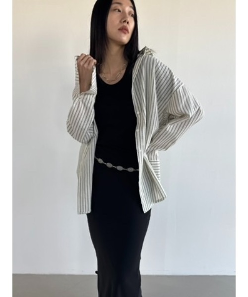 Didot.showroom(ディドット ショールーム)の「リンクルストライプオーバーシャツ(シャツ/ブラウス・レディース・アイボリー/スカイブルー・FREE)」の5枚目の写真