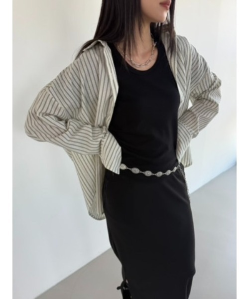 Didot.showroom(ディドット ショールーム)の「リンクルストライプオーバーシャツ(シャツ/ブラウス・レディース・アイボリー/スカイブルー・FREE)」の9枚目の写真