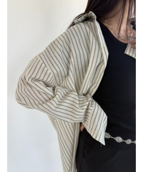 Didot.showroom(ディドット ショールーム)の「リンクルストライプオーバーシャツ(シャツ/ブラウス・レディース・アイボリー/スカイブルー・FREE)」の3枚目の写真