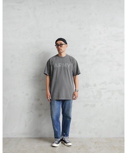 HOUSTON（ヒューストン）の「HOUSTON ヒューストン 22305 ピグメント ARMY プリント 半袖Tシャツ（Tシャツ/カットソー・メンズ・イエロー/ブラック/パープル・M/L/XL/XXL）」の6枚目の写真