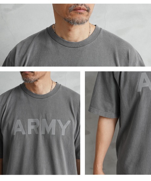 HOUSTON（ヒューストン）の「HOUSTON ヒューストン 22305 ピグメント ARMY プリント 半袖Tシャツ（Tシャツ/カットソー・メンズ・イエロー/ブラック/パープル・M/L/XL/XXL）」の7枚目の写真