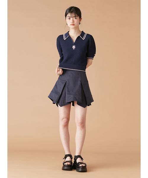 リリーブラウン マリークワント シアーポロニットトップス ネイビー LILY BROWN×MARY QUANT】シアーポロニットトップス（ニット